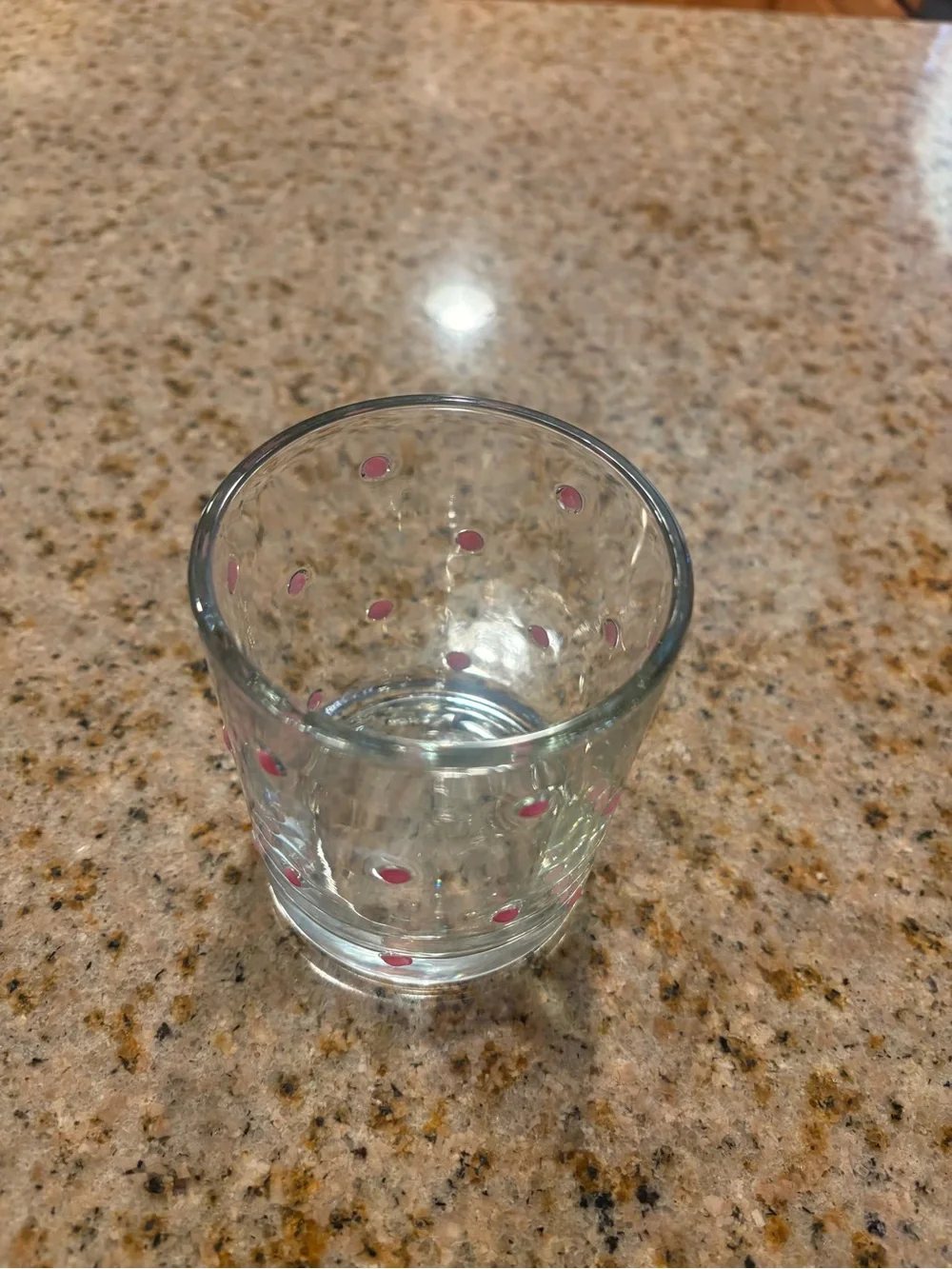 Clear Glass Cup with Pink Polka Dots